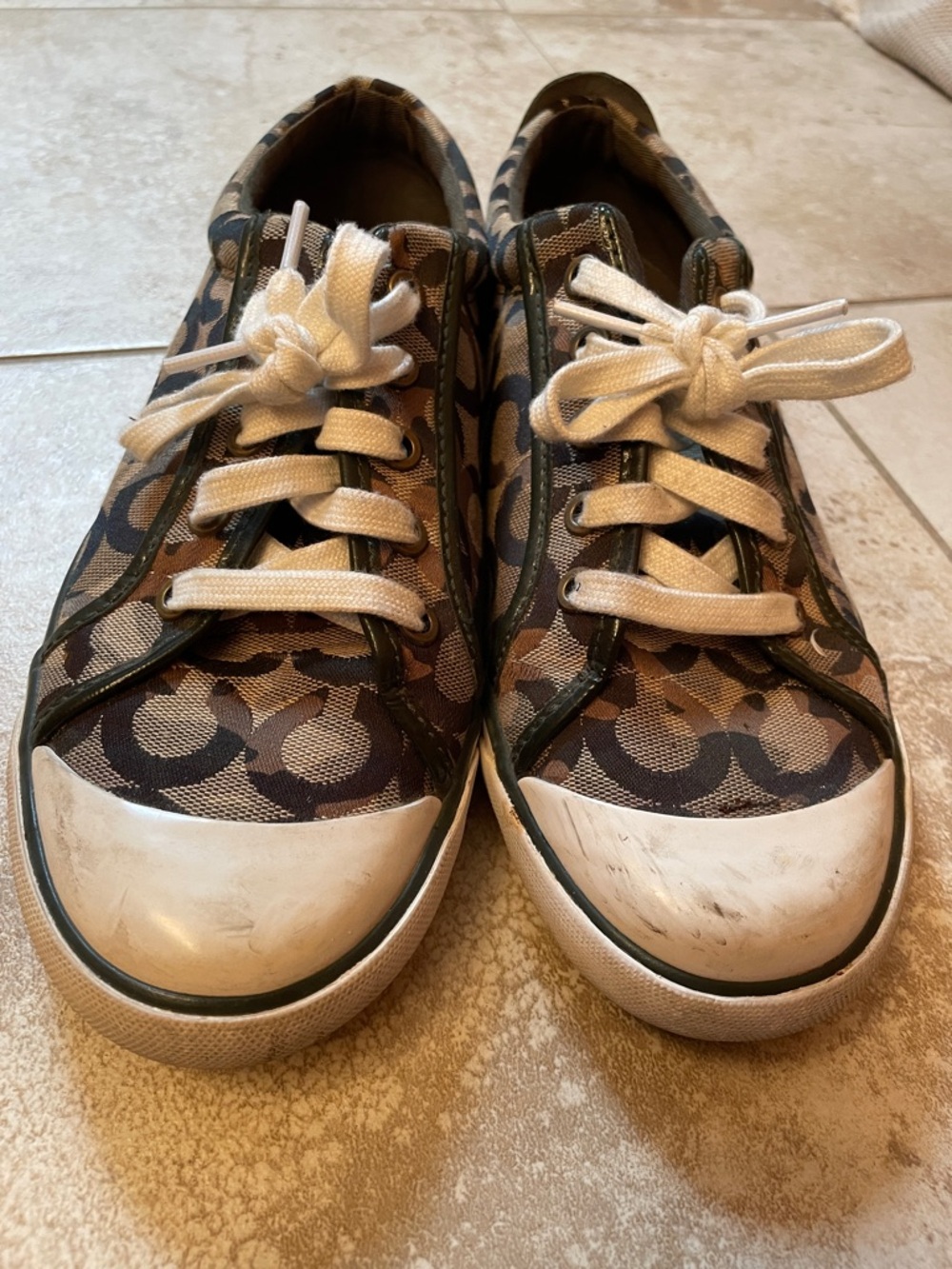 Coach Women’s Canvas Logo Sneakers in Brown and Cream - Picture 2 of 4
